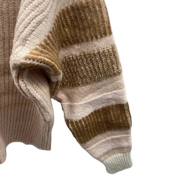 Topshop Womens Pullover Fuzzy Mock Knit Sweater Sz 4-6 Tan/Cream/Pink Stripe NWT - Picture 5 of 8